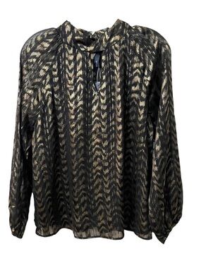 Eclair Metallic Black & Gold Zigzag Keyhole Twist Neck Blouse Size Small New